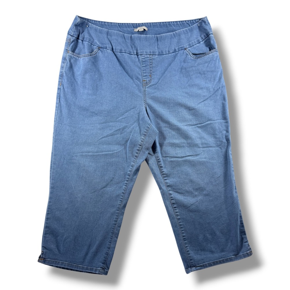 Woman Within Blue Denim Pull On Capri Jeans Plus Size 22W Cropped Pants